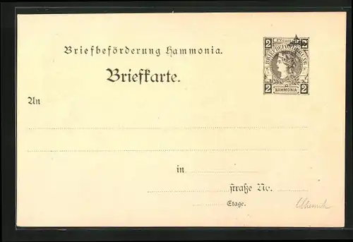 AK Briefkarte Briefbeförderung Hammonia, Private Stadtpost Hamburg, 2 Pfg.