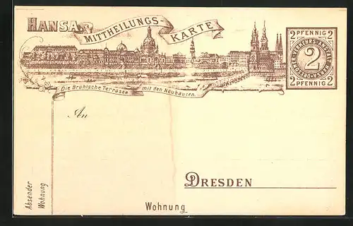 AK Briefkarte Hansa Mitteilungskarte, Private Stadtpost Dresden, 2 Pfg.