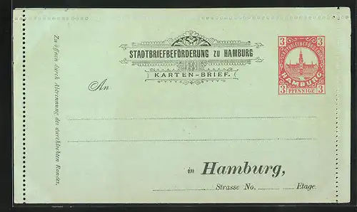 AK Briefkarte Private Stadtpost, Stadtbriefbeförderung zu Hamburg, 3 Pfg.