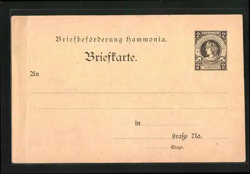 AK Briefkarte Briefbeförderung Hammonia, Private Stadtpost Hamburg, 2 Pfg.