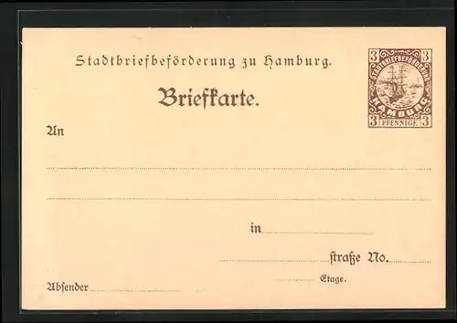 AK Briefkarte Stadtbriefbeförderung zu Hamburg, Private Stadtpost Hamburg, 3 Pfg.