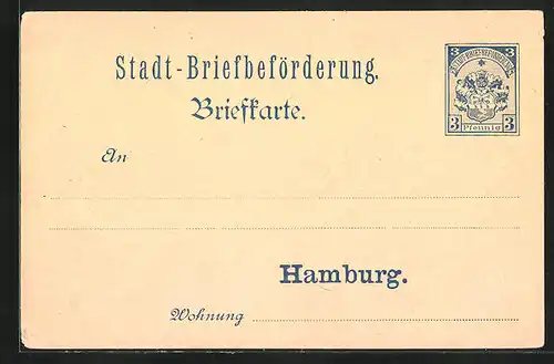 AK Briefkarte Stadt-Briefbeförderung zu Hamburg, Private Stadtpost, 3 Pfg.