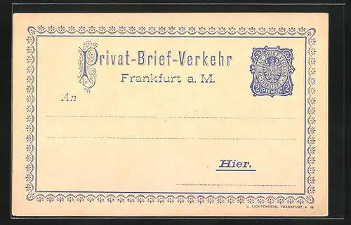 AK Briefkarte Privat-Brief-Verkehr, Private Stadtpost, 2, Pfg., Frankfurt a. M.