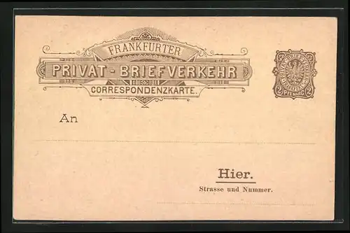 AK Correspondenzkarte Privat-Briefverkehr, Private Stadtpost, 2, Pfg., Frankfurt a. M.
