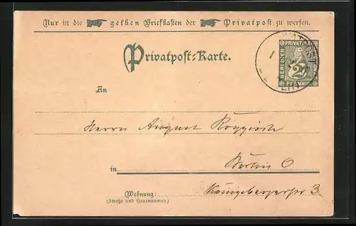 AK Privatpost-Karte, Private Stadtpost, 2 Pfg., Berlin