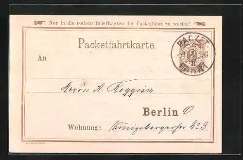 AK Packetfahrtkarte, Private Stadtpost Berlin, 2 Pfg.