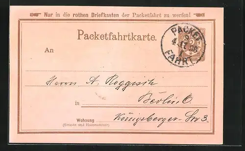 AK Packetfahrtkarte, Private Stadtpost Berlin, 2 Pfg.