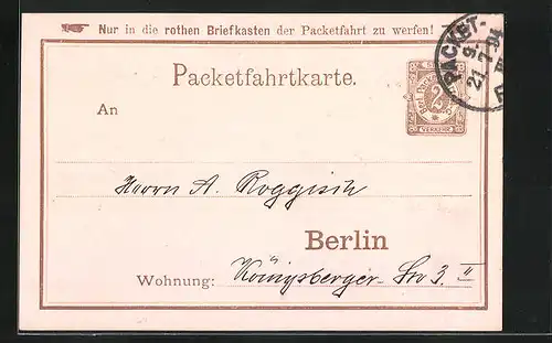 AK Packetfahrtkarte, Private Stadtpost Berlin, 2 Pfg.