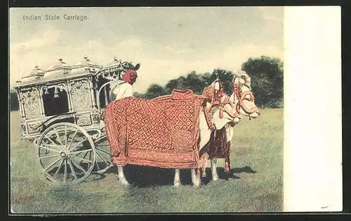 AK Indian, Indian State Carriage, Inder mit Ochsengespann