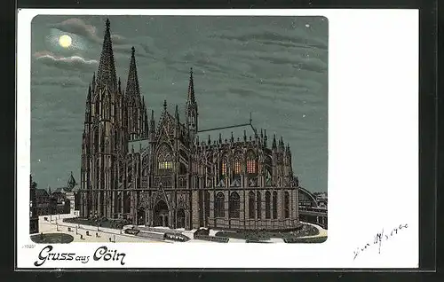 Mondschein-Lithographie Köln, Totalansicht vom Dom