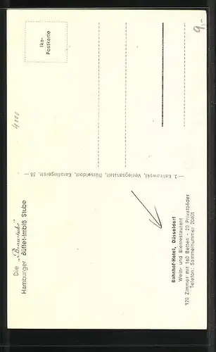 AK Düsseldorf, Bahnhof-Hotel Die Braustube, Innenansicht