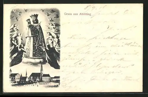 AK Altötting, Ortspartie mit Kirche