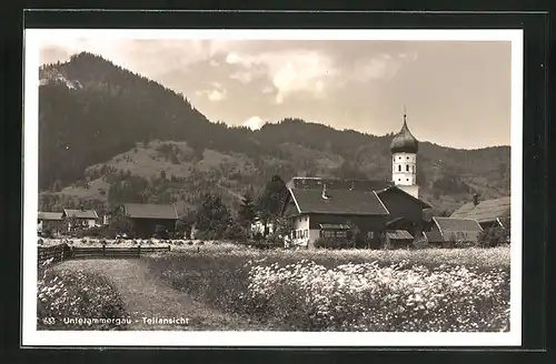 AK Unterammergau, Teilansicht mit Kirche