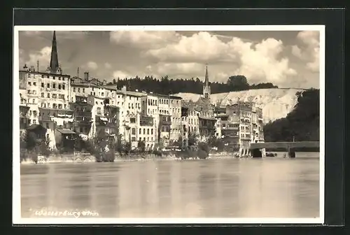 AK Wasserburg /Inn, Flusspartie mit Wohnhäusern