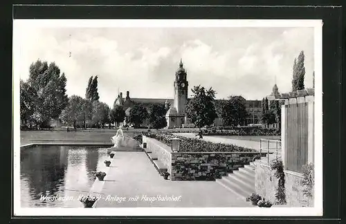 AK Wiesbaden, Herbert-Anlage mit Hauptbahnhof