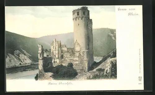 AK Rüdesheim, Ruine Ehrenfels mit Blick ins Tal