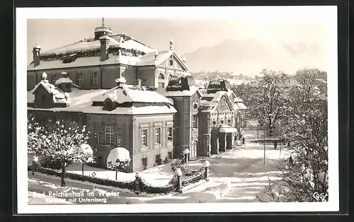 AK Bad Reichenhall, Kurhaus mit Untersberg im Winter