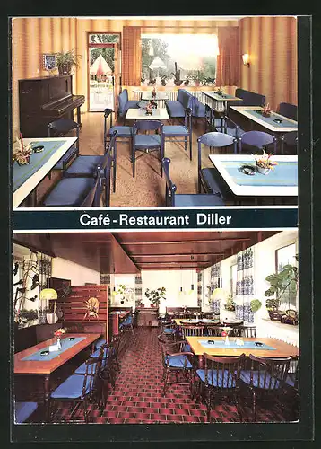 AK Schillingsfürst, Café-Restaurant Diller, Innenansichten