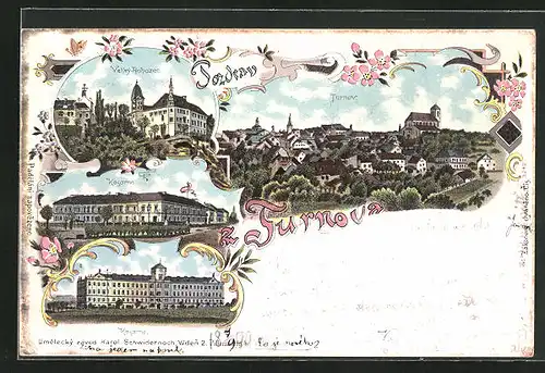 Lithographie Turnau / Turnov, Velký Rohozec, Kasarna, Celkový Pohled