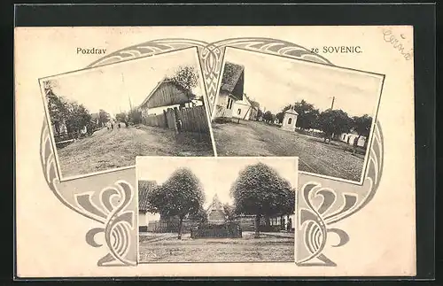 AK Krinec-Sovenice, Strassenansichten, Denkmal