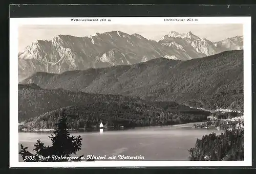 AK Walchensee, Ort mit Klösterl und Wetterstein