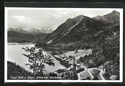 AK Urfeld am Walchensee, Fliegeraufnahme vom Hotel Post und Jäger