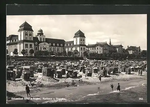 AK Binz /Rügen, Hotel Kurhaus mit Strand und Strandkörben