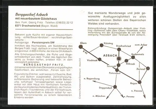 AK Drachselsried /Bayer. Wald, Berggasthof Asbach, Innenansicht, Ortspartie