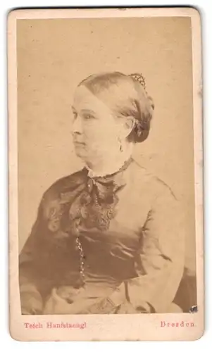 Fotografie Teich Hanfstaengl, Dresden, Portrait bürgerliche Dame mit Kragenbrosche