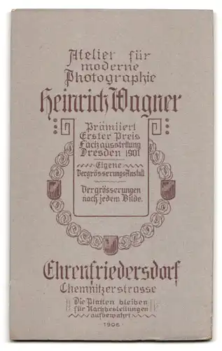 Fotografie Heinrich Wagner, Ehrenfriedersdorf, Chemnitzerstrasse, Portrait junge Dame im hübschen Kleid