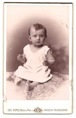 Fotografie Oscar Rothe, Dresden, Schäferstrasse 37 u. Berlinerstrasse 32, Portrait süsses Kleinkind im weissen Kleid
