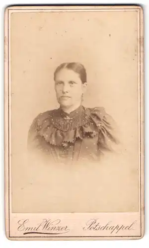 Fotografie Emil Winzer, Potschappel, Dresdner Strasse, Portrait bürgerliche Dame in hübscher Kleidung