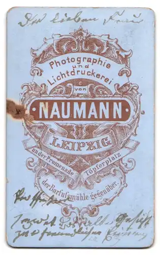 Fotografie Naumann, Leipzig, An der Promenade, Töpferplatz, Portrait bürgerliche Dame in modischer Kleidung