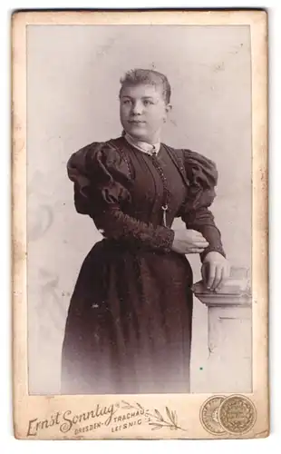 Fotografie Ernst Sonntag, Dresden-Trauchau, Ahorn-Strasse 7, Portrait bürgerliche Dame im Kleid