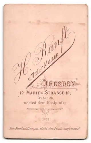 Fotografie H. Ranft, Dresden, Marien-Strasse 12, Portrait kleines Mädchen im hübschen Kleid