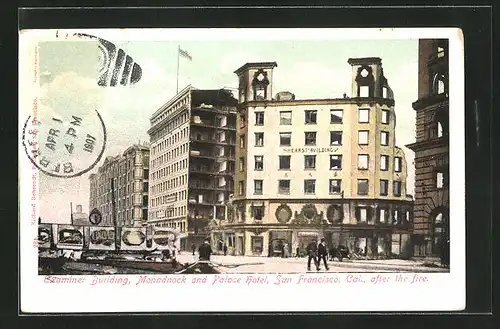 AK San Francisco, Cal., Examiner Building, Monadnock and Palace Hotel after the fire, Erdbeben