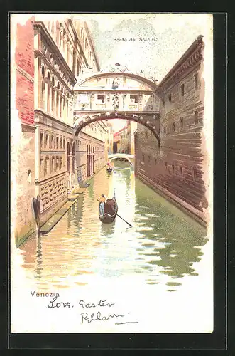 Lithographie Venezia, Ponte dei Sospiri, Seufzerbrücke