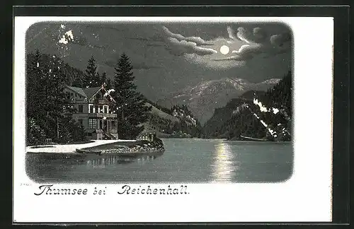 Lithographie Thumsee b. Reichenhall, See bei Nacht