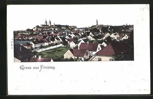 AK Freising, Teilansicht mit Kirche