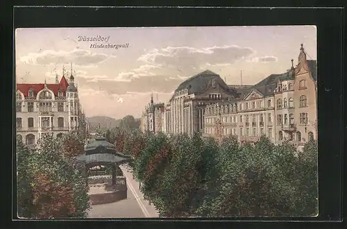 AK Düsseldorf, Hindenburgwall mit Pavillon