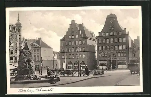 AK Flensburg, Südermarkt mit Gasthaus und Geschäften