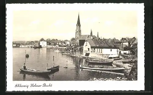 AK Schleswig, Holmer Bucht mit Kirche und Booten
