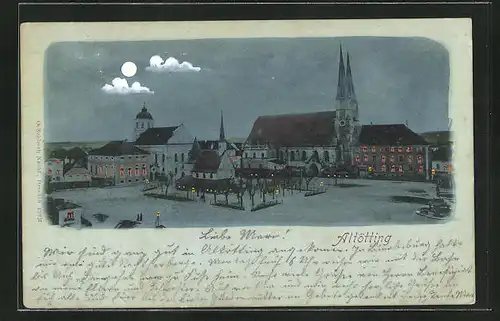 Mondschein-AK Altötting, Ortspartie