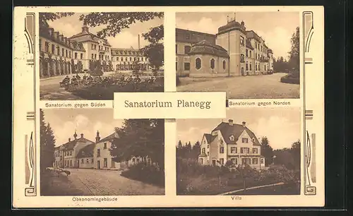 AK Planegg, Sanatorium gegen Süden, Oekonomiegebäude, Villa