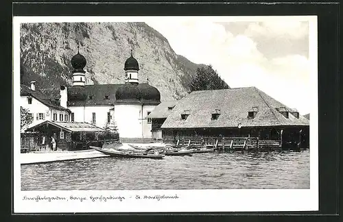 AK Berchtesgaden, St. Bartholomä, Bootsanleger