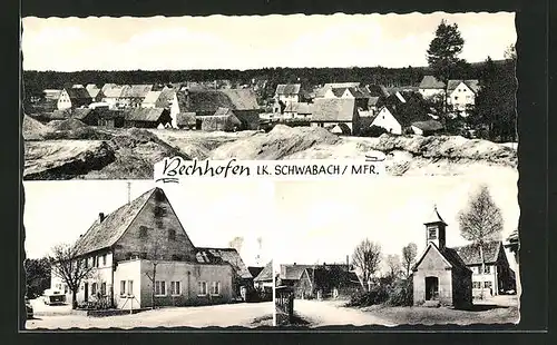AK Bechhofen b. Schwabach, Gasthaus Winkler-Hechtel, Totalansicht, Kapelle im Ortskern