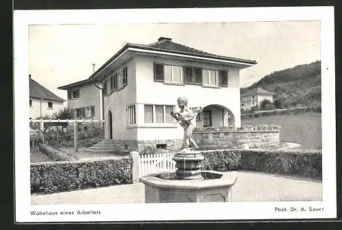 AK Gemmrigheim, Wohnhaus eines Arbeiters, Springbrunnen