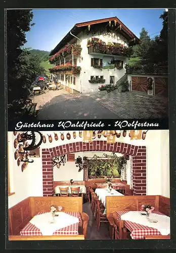 AK Wolfertsau-Anger / Obb., Gasthaus Waldfriede, Familie Freundl, Aussen- und Innenansicht