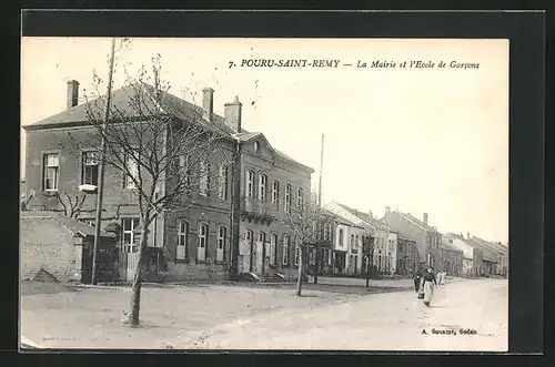AK Pouru-Saint-Remy, La Mairie et l`Ecole de Garcons