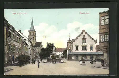 AK Sulz, Marktplatz mit Gasthof und Brunnen